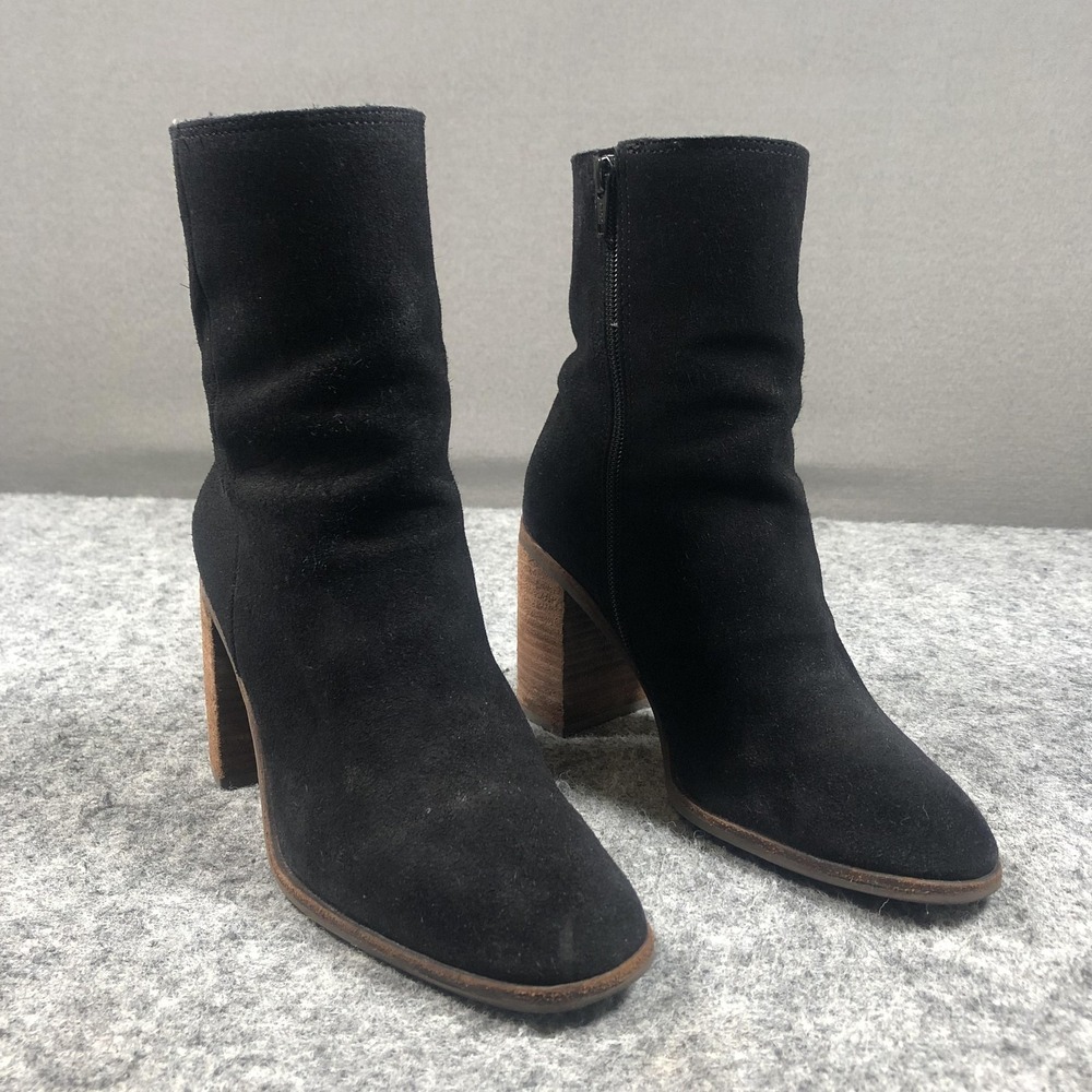 Lucky Brand Boots Pinlope Womens 7 M Black Suede Ankle Booties Zip Block Heel